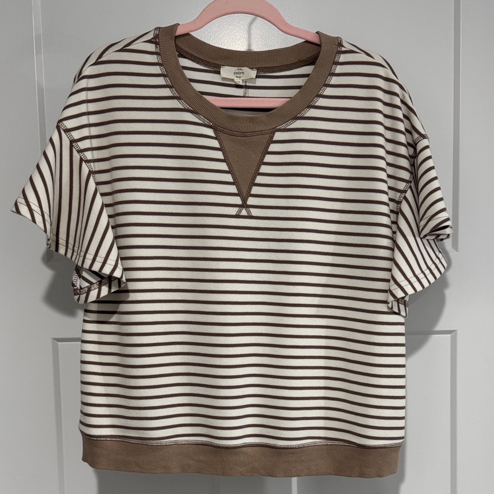 Entro Brown and White Striped Short Sleeved Shirt